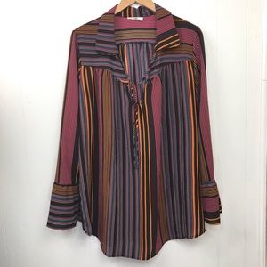 Abree Vintage Style Vertical Stripe Bell Sleeve L